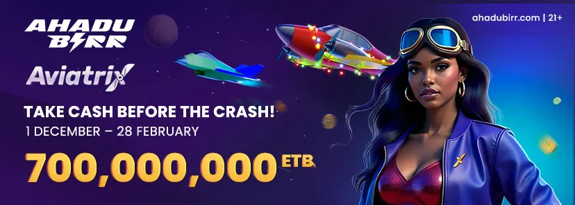 AhaduBirr promotional banner for a crash-game cash-out campaign
