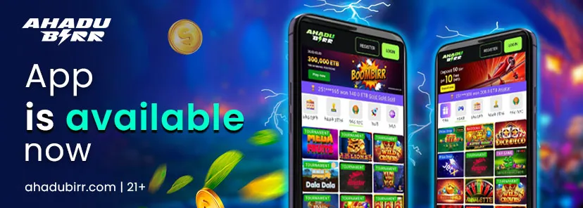 AhaduBirr availability banner with two phone mockups showing the sportsbook and casino views